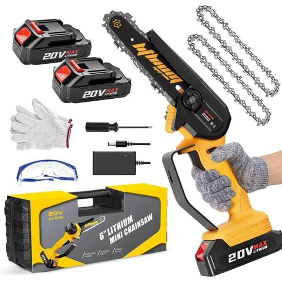 Mini Chainsaw 6-Inch with 2 Battery Mini Electric Chain Saws Cordless Handheld - Picture 1 of 7